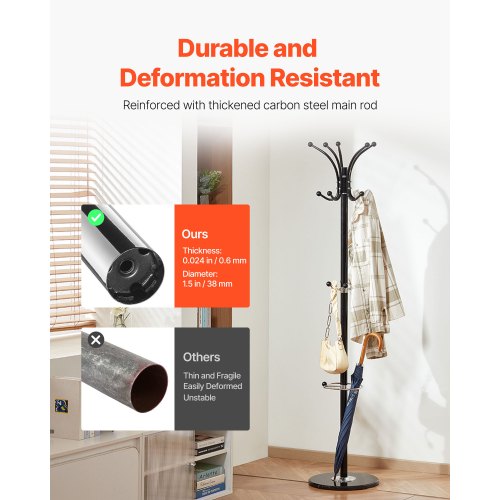 Freestanding Coat Rack Metal Coats Rack Stand with Umbrella Holder Stable