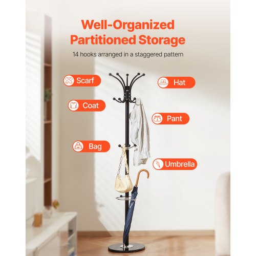 Freestanding Coat Rack Metal Coats Rack Stand with Umbrella Holder Stable