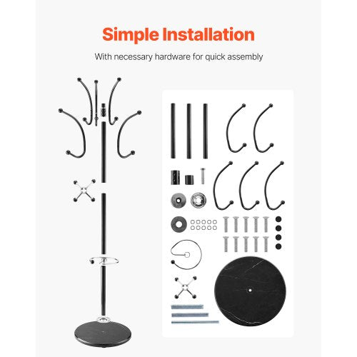 Freestanding Coat Rack Metal Coats Rack Stand with Umbrella Holder Stable