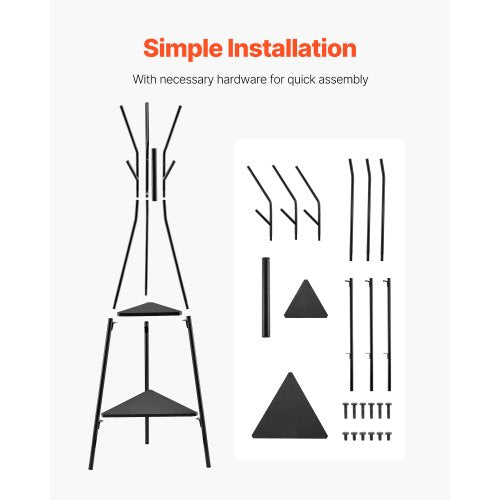 Coat Rack Freestanding Coats Rack Stand with 2 Shelves 6 Hooks Free