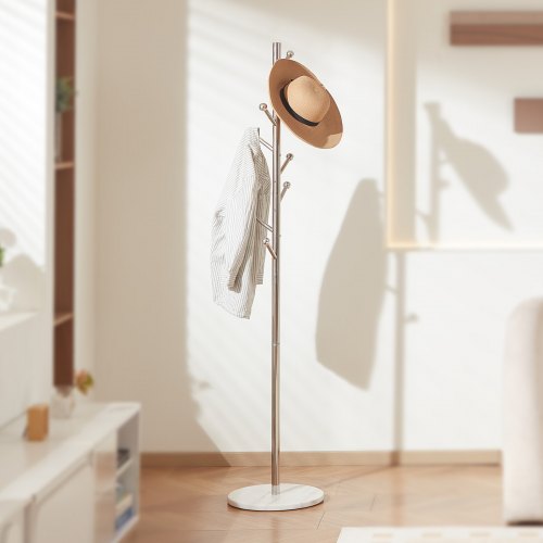 Coat Rack Freestanding Coats Rack Stand with Stable Marble Base 8 Hooks