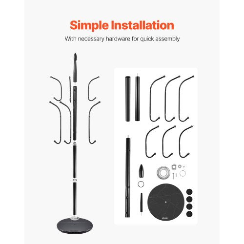 Coat Rack Freestanding Coats Tree Stand with Stable Marble Base 6 Hooks