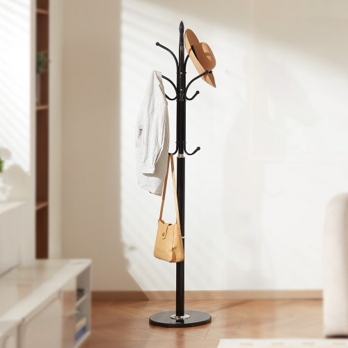 Coat Rack Freestanding Coats Tree Stand with Stable Marble Base 6 Hooks