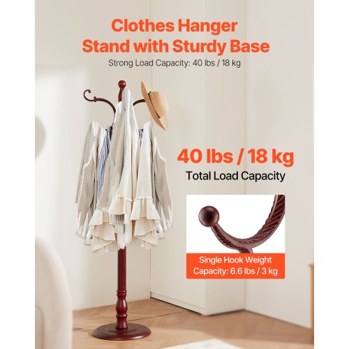 Coat Rack Freestanding Wooden Coats Rack Stand with Weighted Base 11