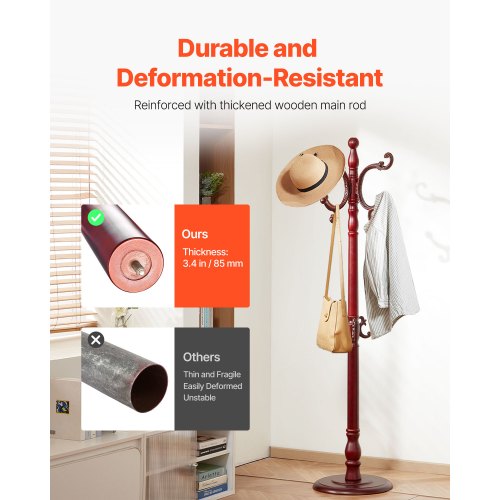 Coat Rack Freestanding Wooden Coats Rack Stand with Weighted Base 11