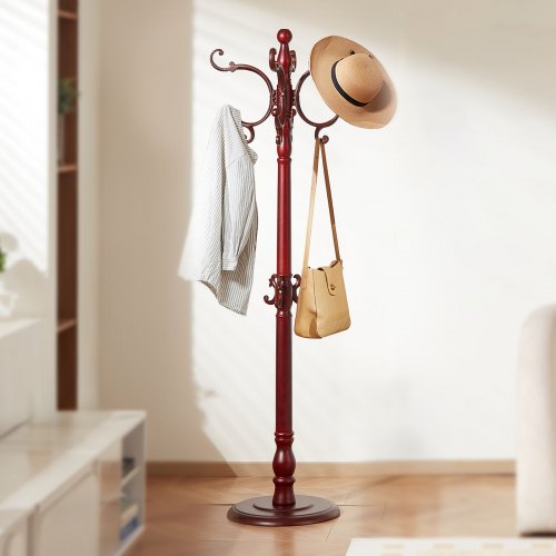 Coat Rack Freestanding Wooden Coats Rack Stand with Weighted Base 11