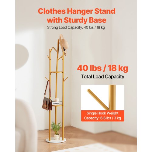 Coat Rack Freestanding Coat Rack Stand with Quartz Stone Base 9 Hooks