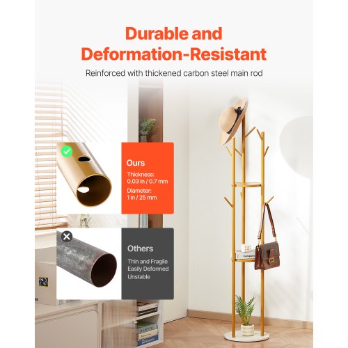 Coat Rack Freestanding Coat Rack Stand with Quartz Stone Base 9 Hooks