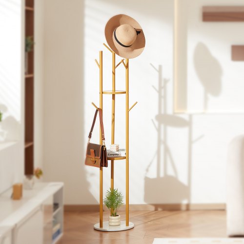 Coat Rack Freestanding Coat Rack Stand with Quartz Stone Base 9 Hooks