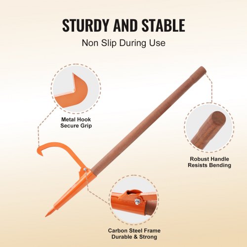 Log Peavey 46.5 in Wooden Handle Log Lifter Heavy Duty Log Roller with Max 18