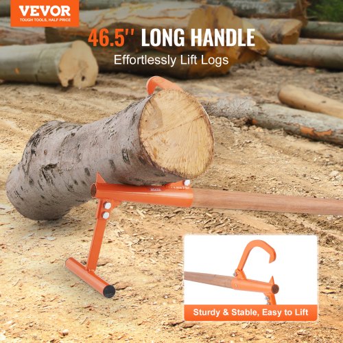 Timberjack 46.5 in Heavy Duty Log Lifter with Wooden Handle Log Roller