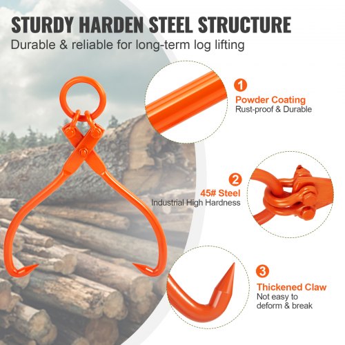 Log Skidding Tongs 18 inch 2 Claw Log Lifting Tongs Heavy Duty Steel