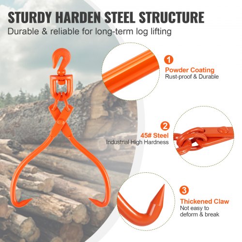 Log Skidding Tongs 18 inch 2 Claw Log Lifting Tongs Heavy Duty Rotating