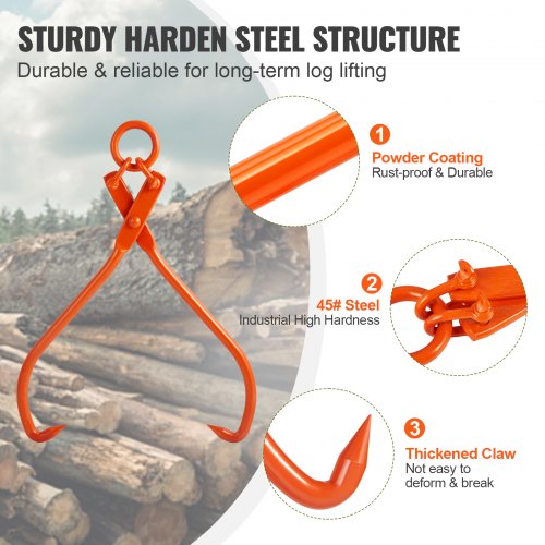 Log Skidding Tongs 32 inch 2 Claw Log Lifting Tongs Heavy Duty Steel
