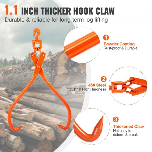 Log Skidding Tongs 32 inch 2 Claw Log Lifting Tongs Heavy Duty Rotating