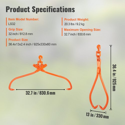 Log Skidding Tongs 32 inch 2 Claw Log Lifting Tongs Heavy Duty Rotating