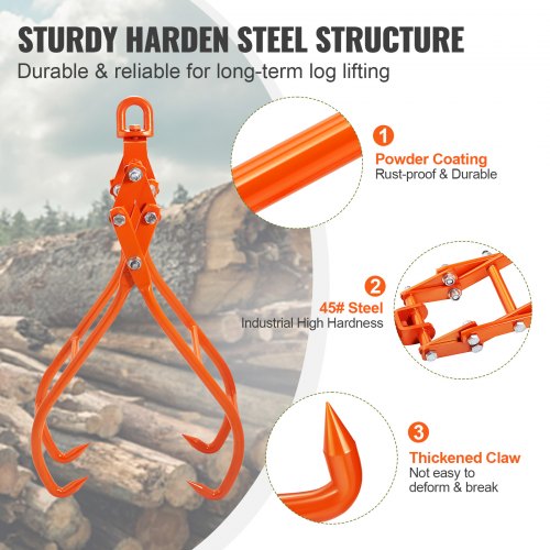 Timber Claw Hook 36 inch 4 Claw Log Grapple for Logging Tongs Swivel Steel
