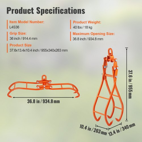 Timber Claw Hook 36 inch 4 Claw Log Grapple for Logging Tongs Swivel Steel