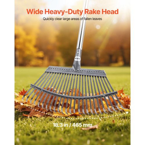 Leaf Rake 25 Metal Tines Adjustable Garden Rake for Lawns with 18.3 Inch