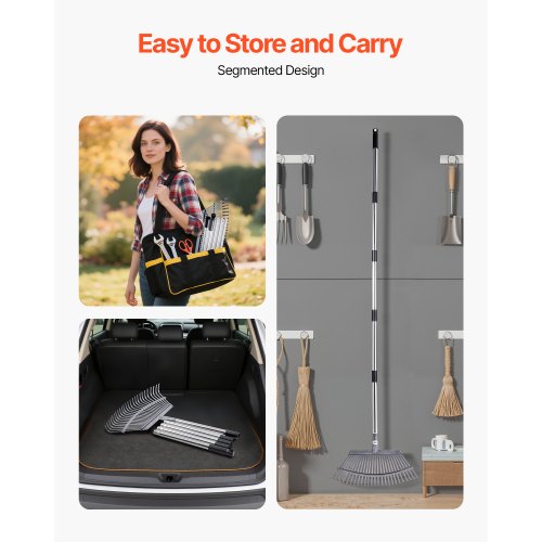 Leaf Rake 25 Metal Tines Adjustable Garden Rake for Lawns with 18.3 Inch