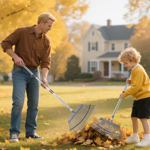 Leaf Rake 25 Metal Tines Adjustable Garden Rake for Lawns with 18.3 Inch