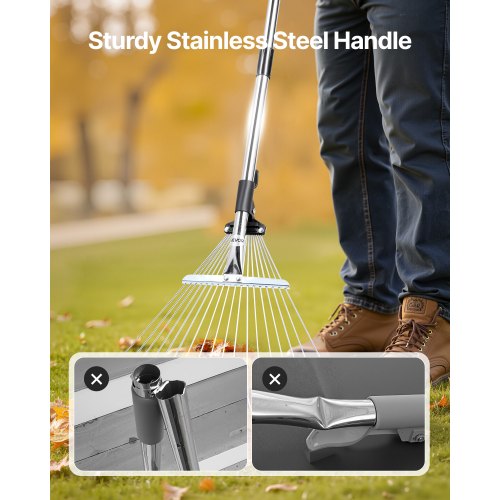 Leaf Rake 18 Metal Tines Adjustable Garden Rake for Lawns with 77171