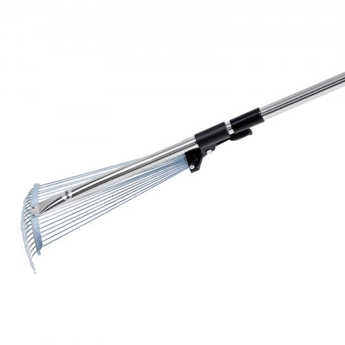 Leaf Rake 18 Metal Tines Adjustable Garden Rake for Lawns with 77171