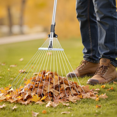 Leaf Rake 15 Metal Tines Adjustable Garden Rake for Lawns with 75224