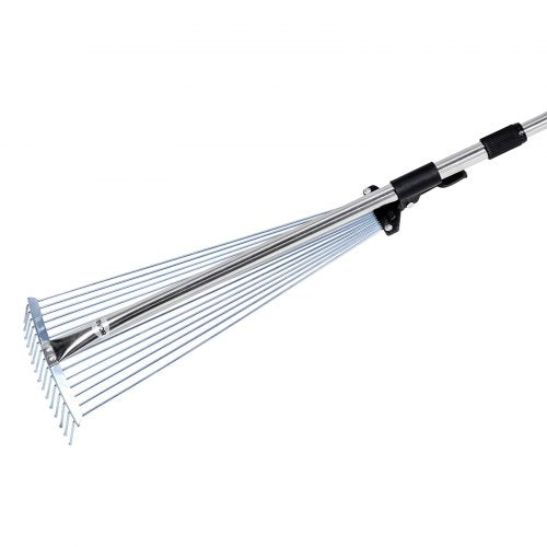 Leaf Rake 15 Metal Tines Adjustable Garden Rake for Lawns with 75224