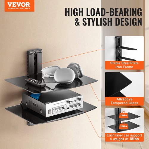 Glass Floating Shelves Holds up to 18 lbs TV Wall Mount with Shelf