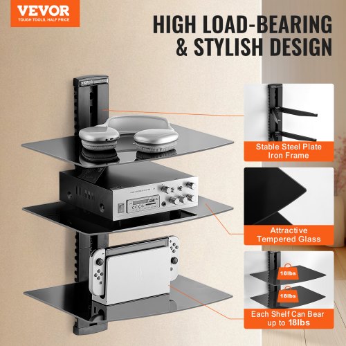 Glass Floating Shelves Holds up to 18 lbs TV Wall Mount with Shelf