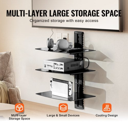 Glass Floating Shelves Holds up to 18 lbs TV Wall Mount with Shelf