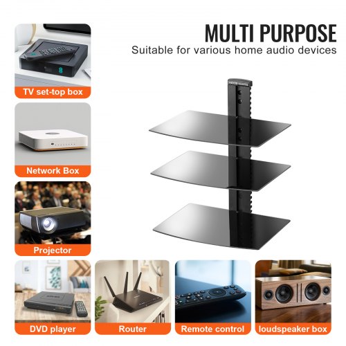 Glass Floating Shelves Holds up to 18 lbs TV Wall Mount with Shelf