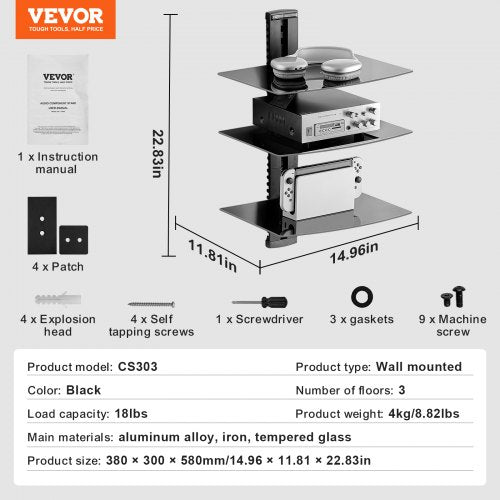 Glass Floating Shelves Holds up to 18 lbs TV Wall Mount with Shelf