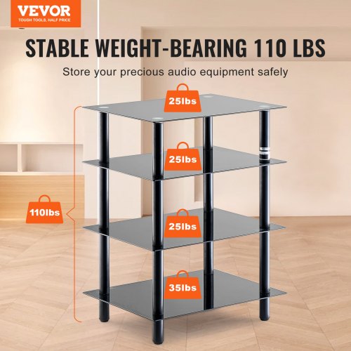 4Tier AV Media Stand AudioVideo Stand with Strengthened Tempered Glass