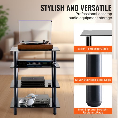 4Tier AV Media Stand AudioVideo Stand with Strengthened Tempered Glass