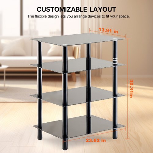 4Tier AV Media Stand AudioVideo Stand with Strengthened Tempered Glass