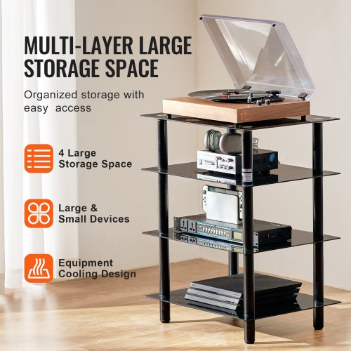 4Tier AV Media Stand AudioVideo Stand with Strengthened Tempered Glass