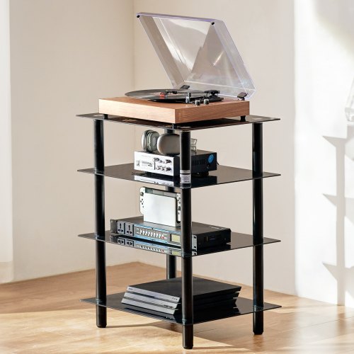 4Tier AV Media Stand AudioVideo Stand with Strengthened Tempered Glass