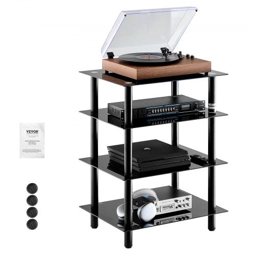 4Tier AV Media Stand AudioVideo Stand with Strengthened Tempered Glass