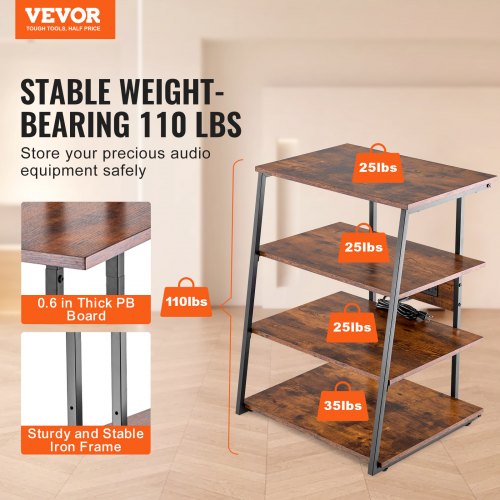 4Tier AV Media Stand with Power Strips Corner TV Stand with LED Lights