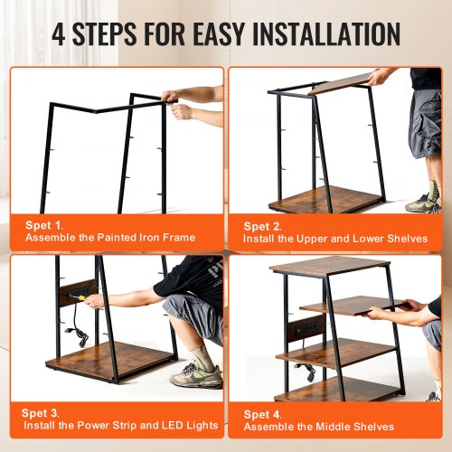 4Tier AV Media Stand with Power Strips Corner TV Stand with LED Lights