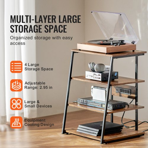 4Tier AV Media Stand with Power Strips Corner TV Stand with LED Lights