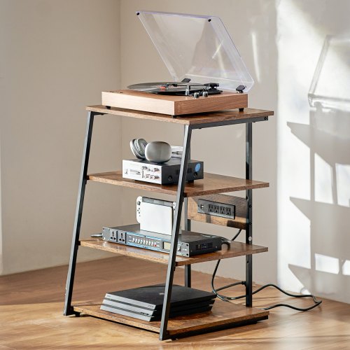 4Tier AV Media Stand with Power Strips Corner TV Stand with LED Lights