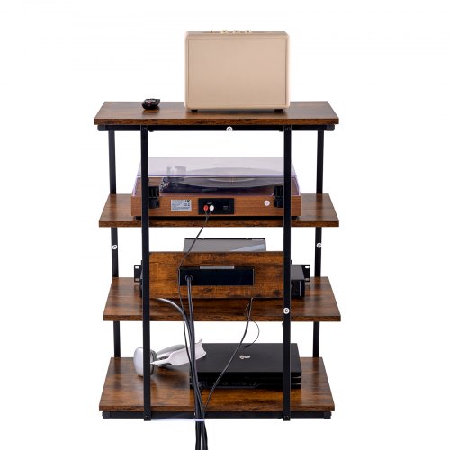 4Tier AV Media Stand with Power Strips Corner TV Stand with LED Lights