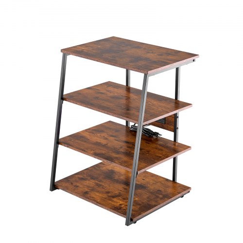 4Tier AV Media Stand with Power Strips Corner TV Stand with LED Lights