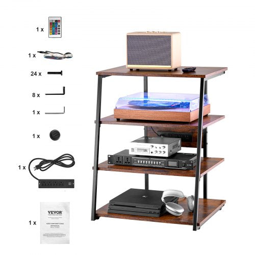 4Tier AV Media Stand with Power Strips Corner TV Stand with LED Lights