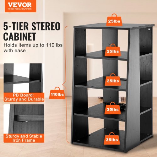 5Tier AV Media Stand Wooden AudioVideo Media Stand for DVD PlayersCable