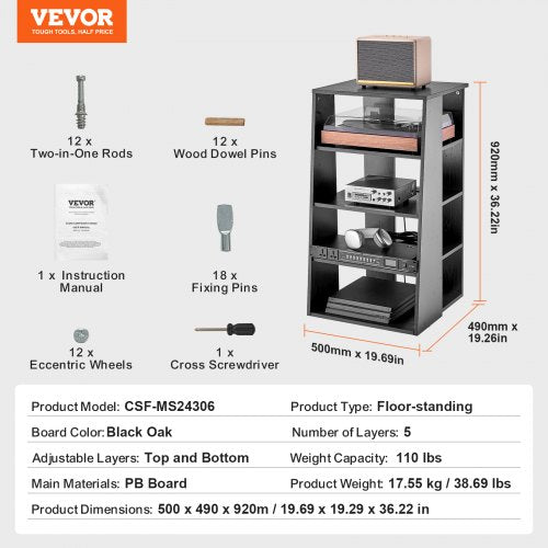 5Tier AV Media Stand Wooden AudioVideo Media Stand for DVD PlayersCable