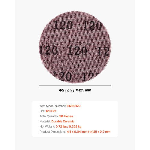 5inch Mesh Abrasive Sanding Discs 50PCS 120 Grit AntiClogging Ceramic